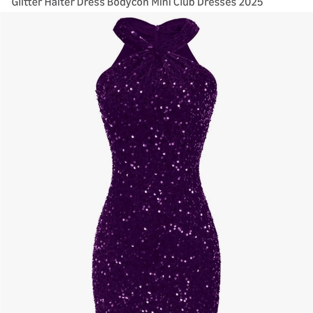 Grace Karin Sequin Halter Dress in Deep Purple